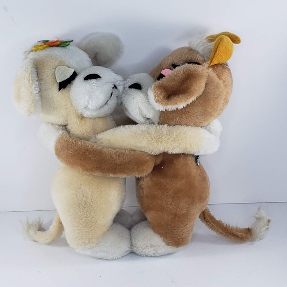 Vintage Dakin Hugging Cows Bull Plush Stuffed Animal 1977